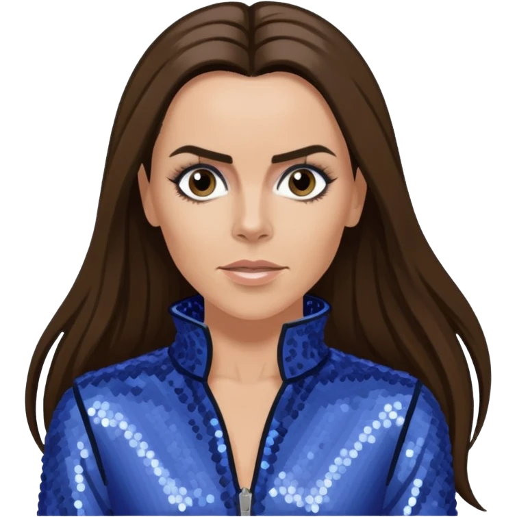 Mel C from Spice Girls with long dark brown ponytail hair, perwinkle sequin outfit, light skin emoji