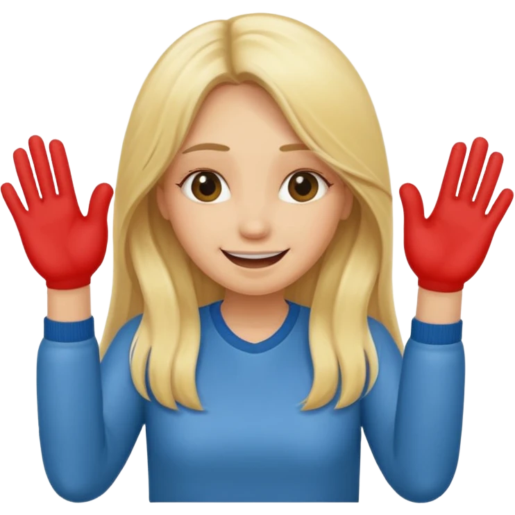 blonde female long hair saying stop smiling funny using both hands emoji