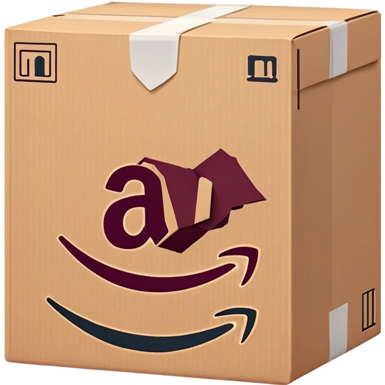 Amazon package with burgundy amazon logo emoji
