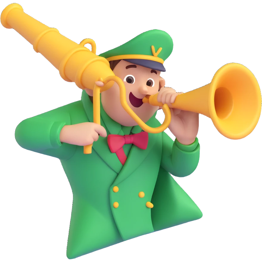 a bugle, playful expression emoji