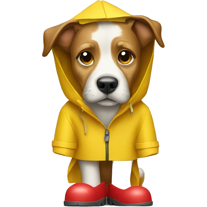 Dog wearing red rain boots and yellow raincoat  emoji