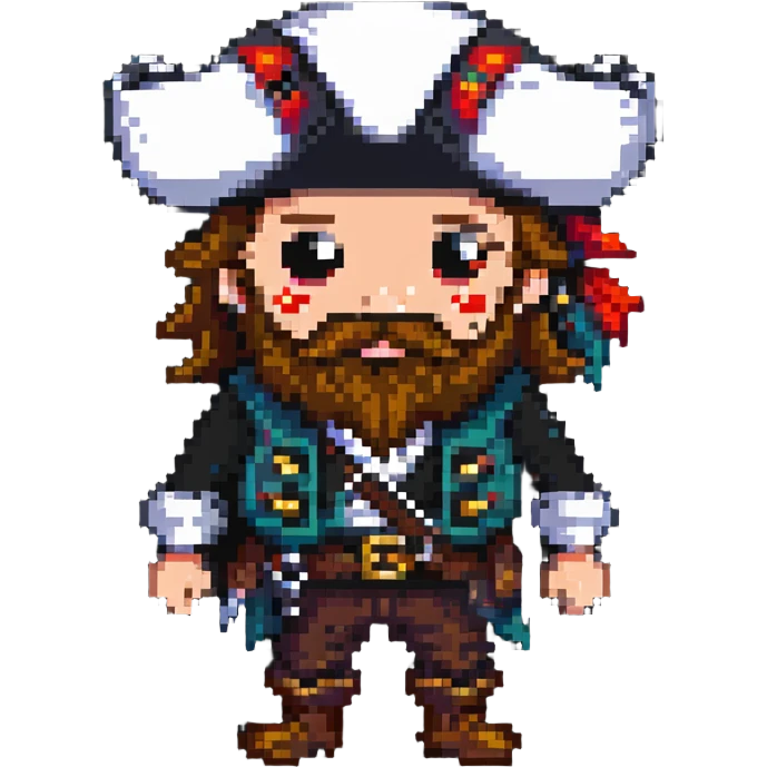 pixel art pirate with beard and tricorn hat emoji