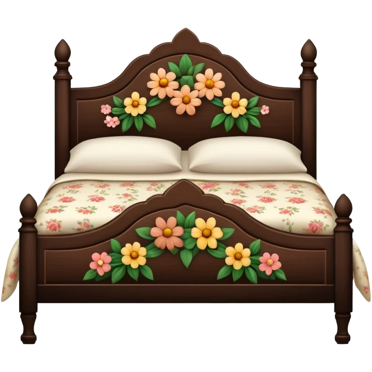 BLACKES BROWN  WOOD Vintage bed with flower design emoji