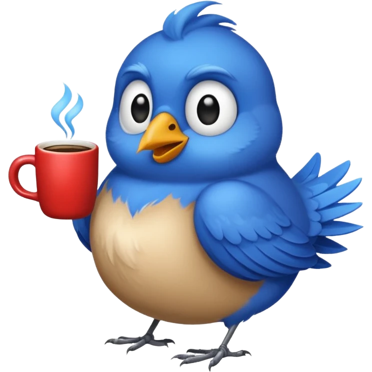 Blue bird holding a coffee mug emoji