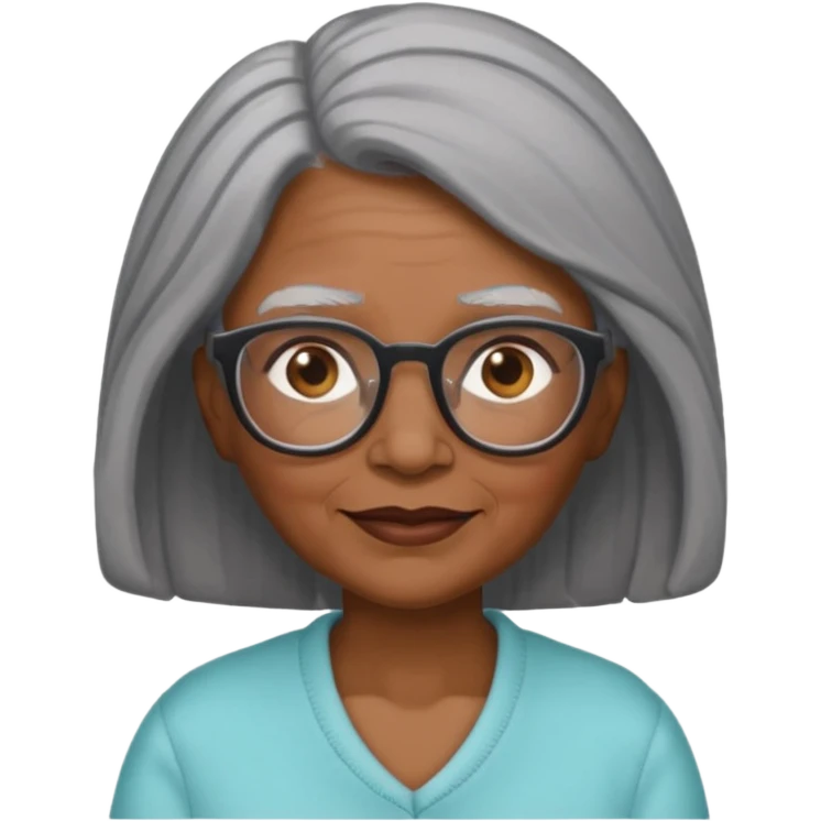 emoji of a black grandma women with long black and gray hair with glasses and brown eyebrows emoji