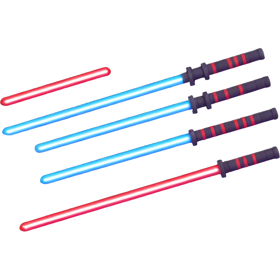 two lightsabers, one blue and one red emoji