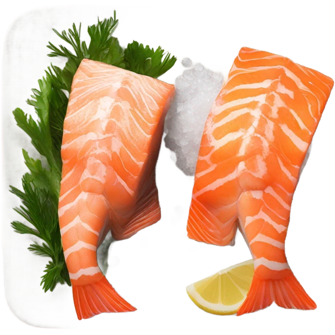 A nice smooth, buttery salmon with a garnish of salt and pepper with a side of smooth shrimp with some salt emoji