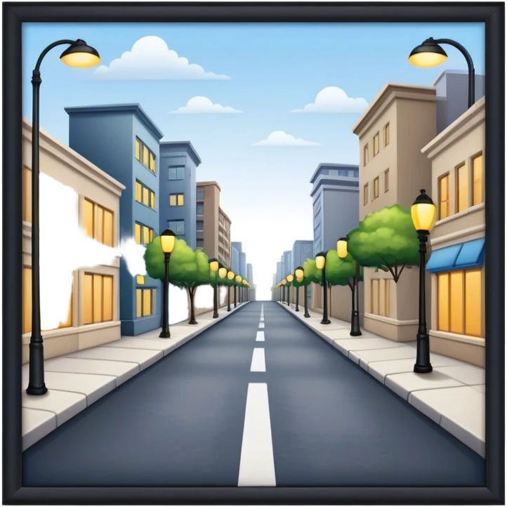 Empty streets with pavement, buildings on the sides, and streetlights, symbolizing urban life and pathways emoji