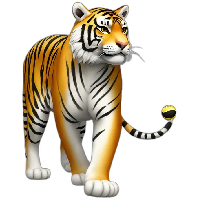 Tiger Full Body. Tiger color should be white, black and grey. Tiger is standing on the ball emoji