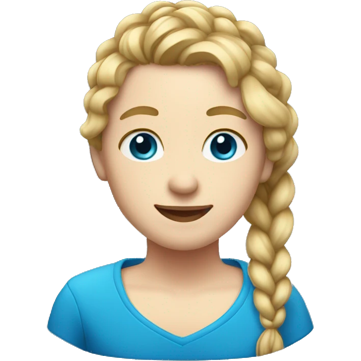 A person who has white skin, dirty blonde hair in 1 braid, blue eyes, red shirt emoji