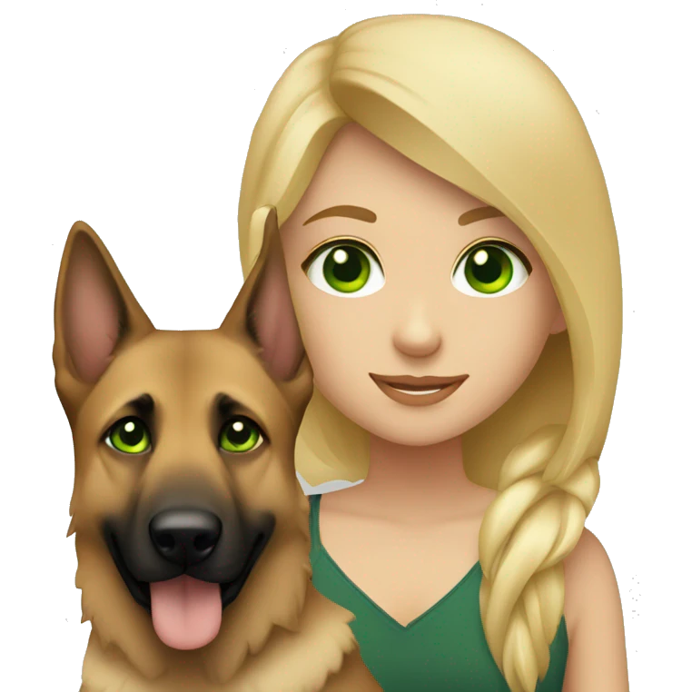 girl with green eyes, blond hair and a german shepherd emoji