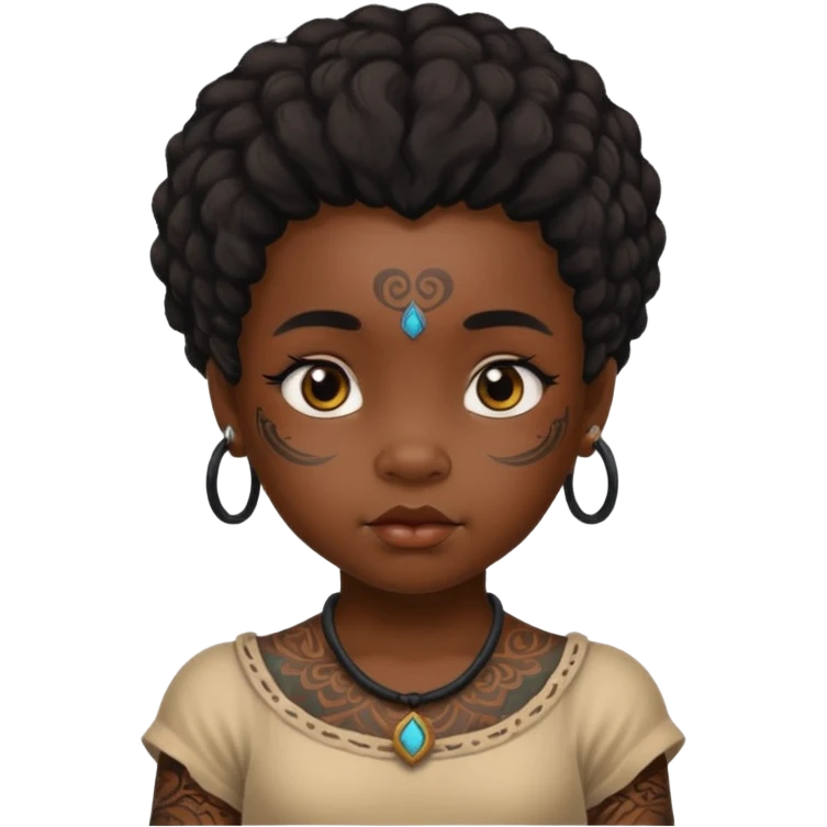 ancient hairy black baby girl, tattooed emoji