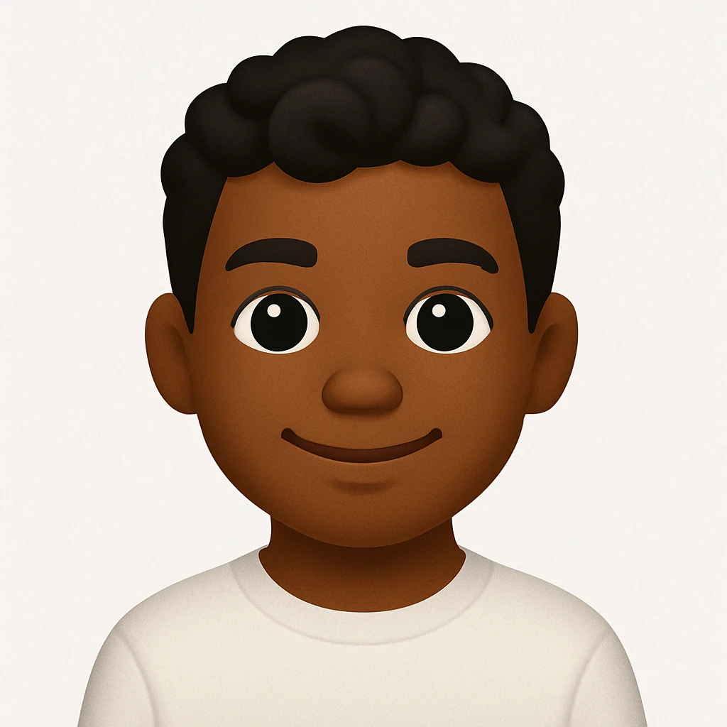 Make the boy slightly darker with tanned skin, keeping his black wavy hair, black eyes, no beard or mustache, and wearing a white sweatshirt. The style should resemble emoji style. emoji