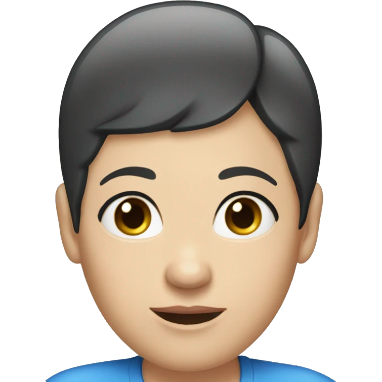 A head and shoulders shot of a 50 year old caucasian woman with short black hair, blue eyes wearing a tshirt. emoji