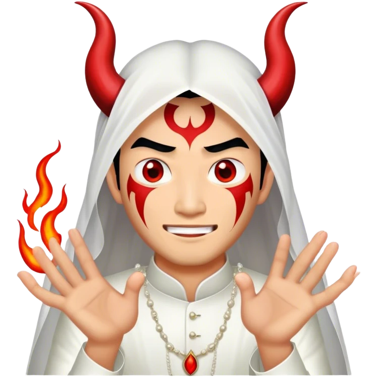 an asian male bride with the face of devil in wedding dress emoji