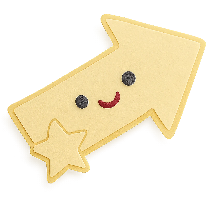 soft pastel kawaii arrow sticker in soft baby yellow, paper craft style, with a star accent emoji