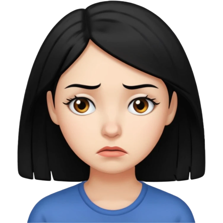A worried woman, black hair, with one eyebrow raised emoji
