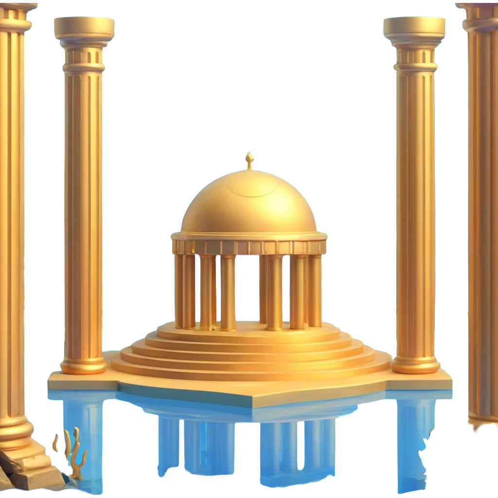 futuristic golden domed base with Anunnaki motifs, underwater setting, pillars emoji