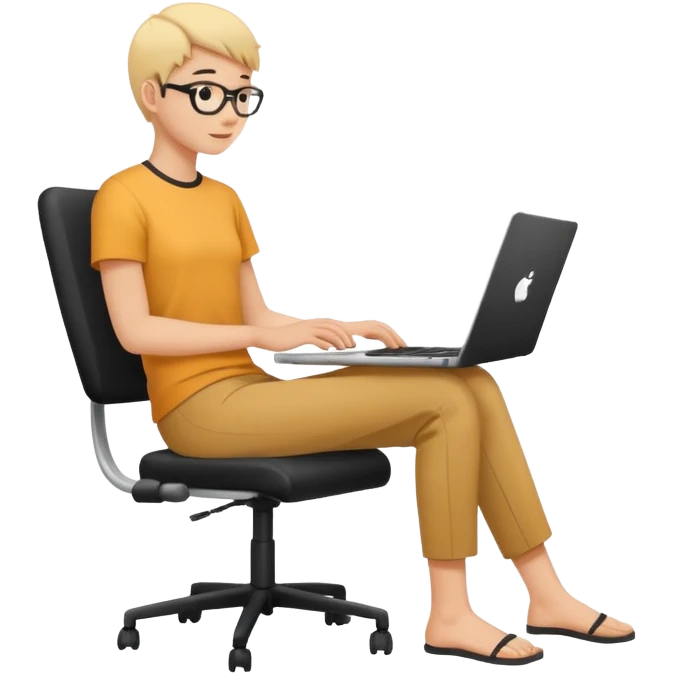 Minimalistic flat vector icon, iOS style, thin black contour on white background. Person silhouette sitting with a laptop, code brackets <> on the screen. Clean, no text, no shadows. emoji