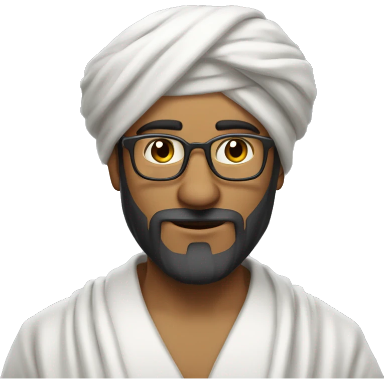 Turban man with small beard, glasses and white robe. also add backpack and keep check view emoji