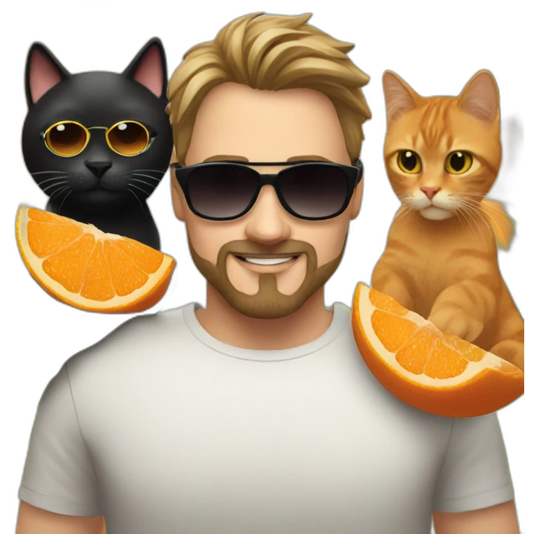 polish man with goatee in sunglasses holding one orange cat and one black cat emoji