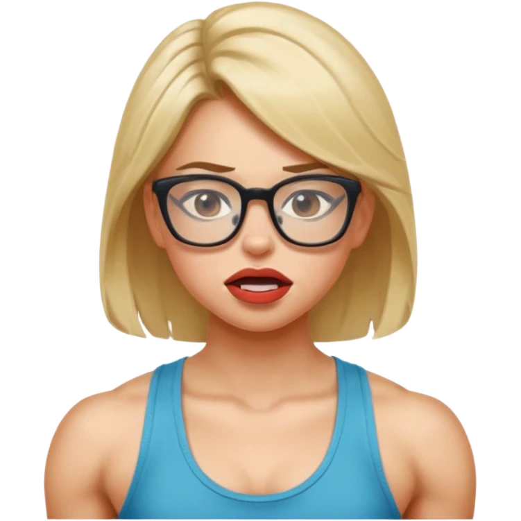 Girl, glasses, biting lips, muscular, pulling off tank top emoji
