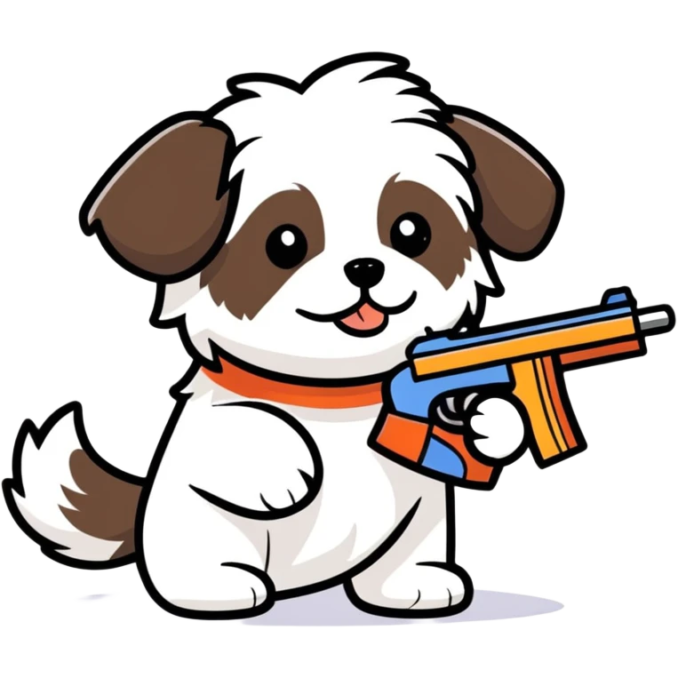Havanese dog with a toy gun emoji