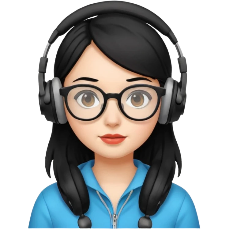 
gamer, black hair girl with glasses, headphone emoji