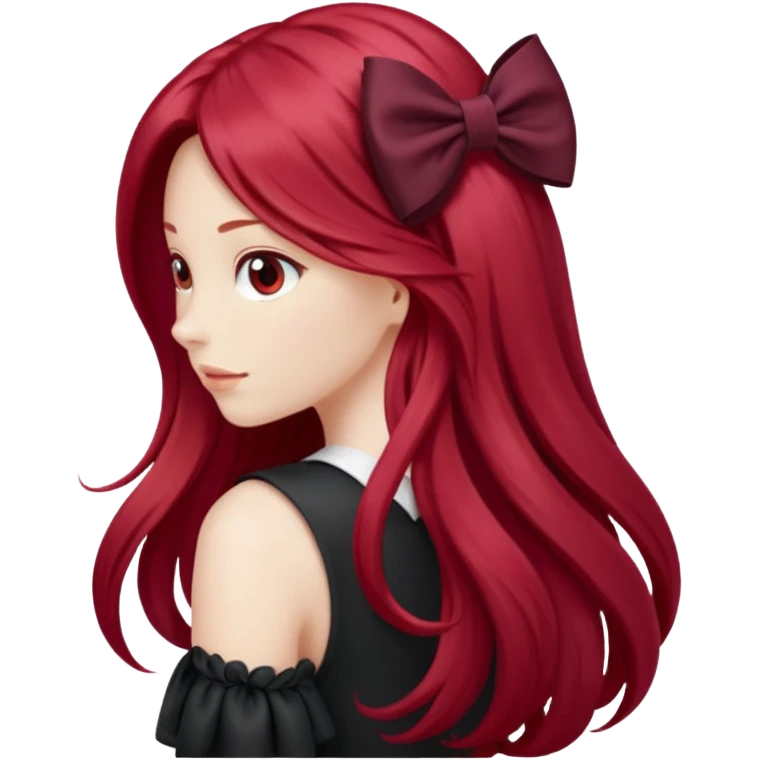 red long hairs with burgundy bow from the back emoji