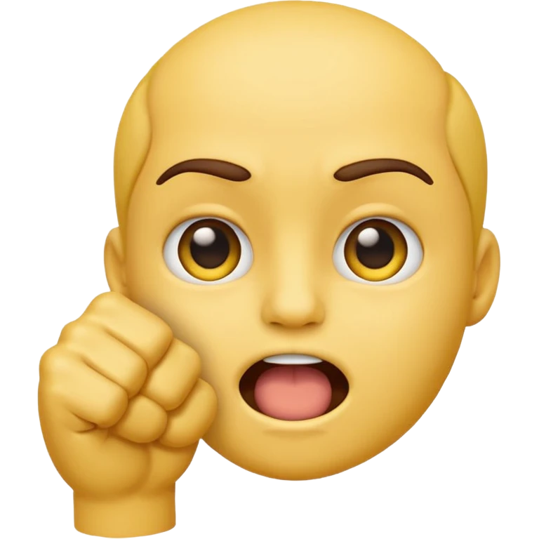 Emoji face with squinty eyes and fist in front of mouth emoji