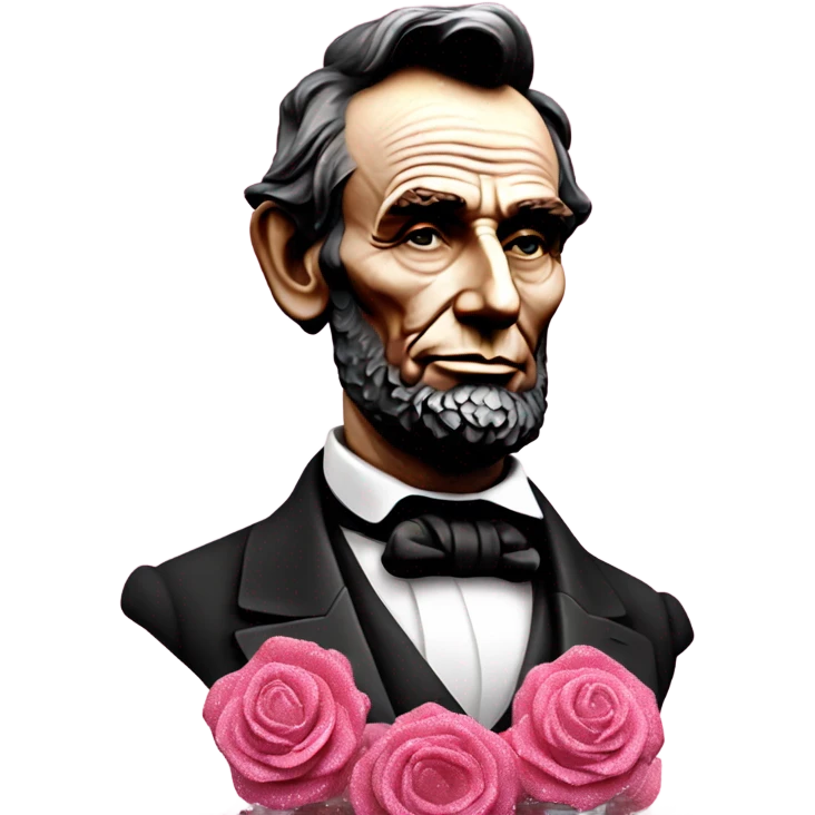 Pink ombre statue of Abraham Lincoln with glitter and roses  emoji