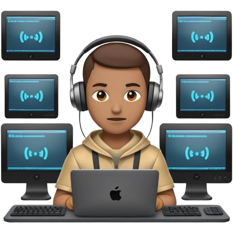 warrior coder with headphones and multiple screens emoji