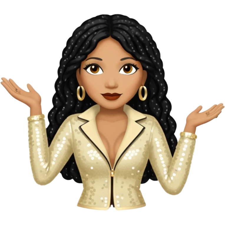 Trina Braxton with long jet black hair, cream sequin outfit emoji