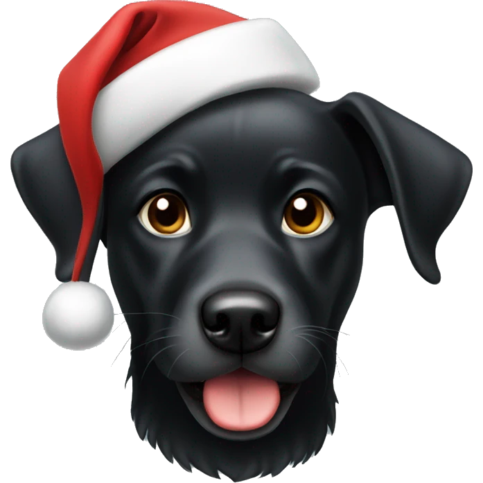 Black dog wearing Santa hat emoji