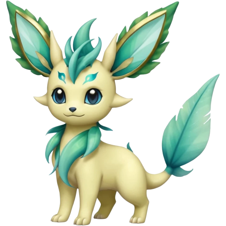 Shiny Cool Sparkly Cute Ethereal Leafeon-Vaporeon-Fakemon-hybrid-fusion- full body emoji