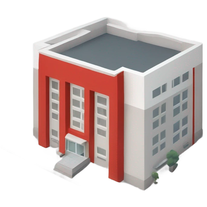 isometric red, modern, single-storey building emoji