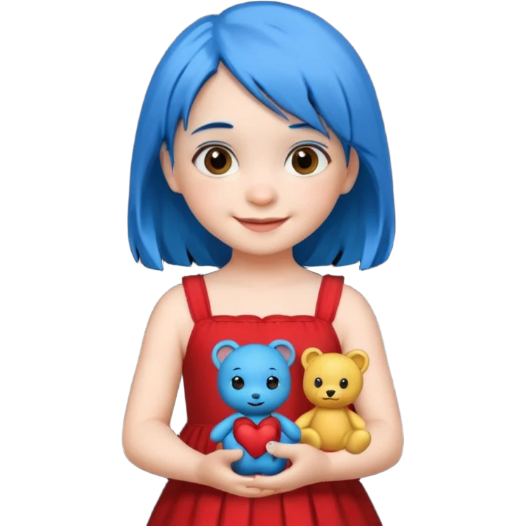 blue haired red wearing small girl with small toy emoji