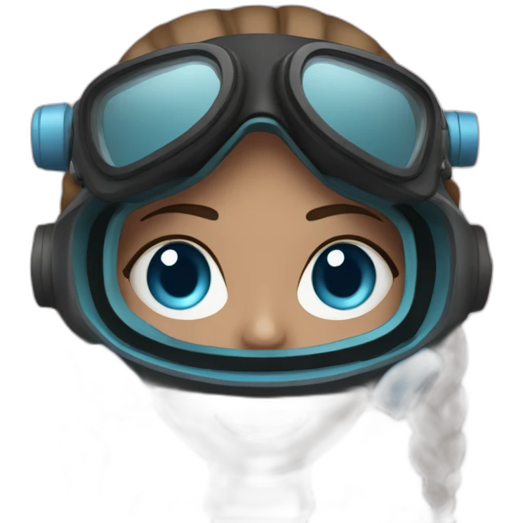 a woman with a scuba diver gear. pink mask, with blues eyes inside. brown largue and straight hair emoji