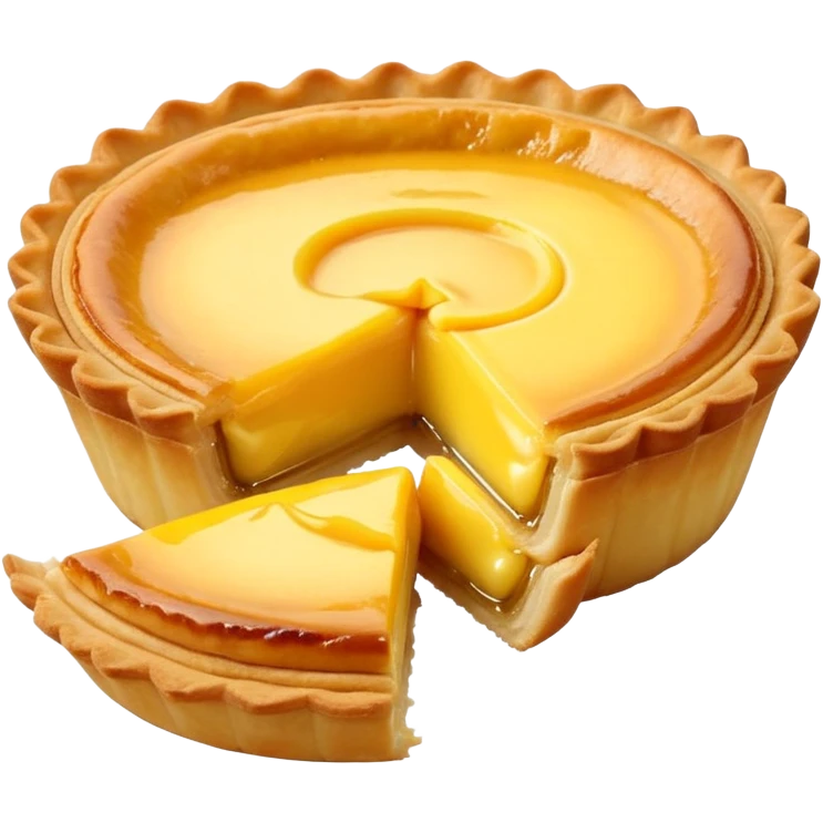 Hong Kong egg tart with flaky crust and yellow custard filling, bite taken out emoji