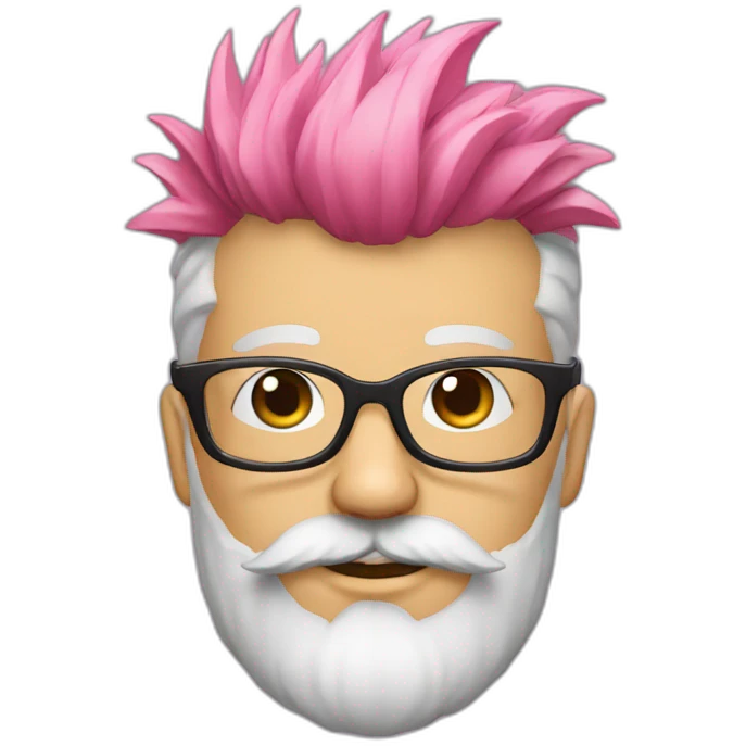 white pink, brown beard, pink mohawk, thick glasses emoji
