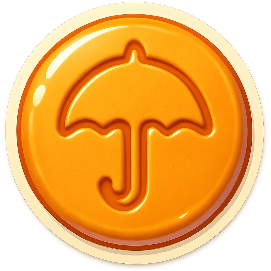 retro sticker style icon of a dalgona candy with an umbrella shape pressed in the center, playful and bold emoji