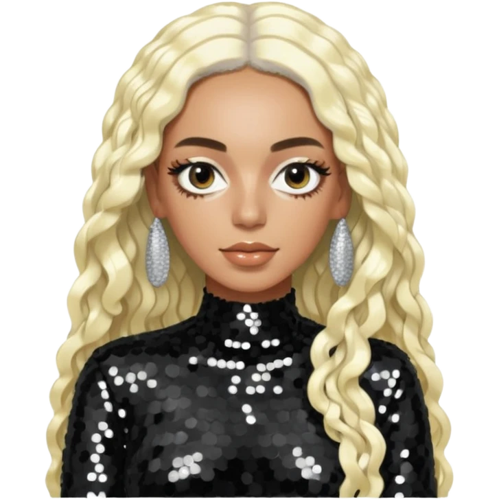 Solange with long platinum blonde hair, black sequin outfit  emoji