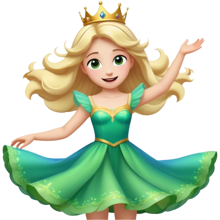 Cinematic Playful Aurora Portrait Emoji, Spinning in her dress, arms gracefully extended, eyes filled with laughter, exuding joy and charm, a princess dancing through her dreams! emoji