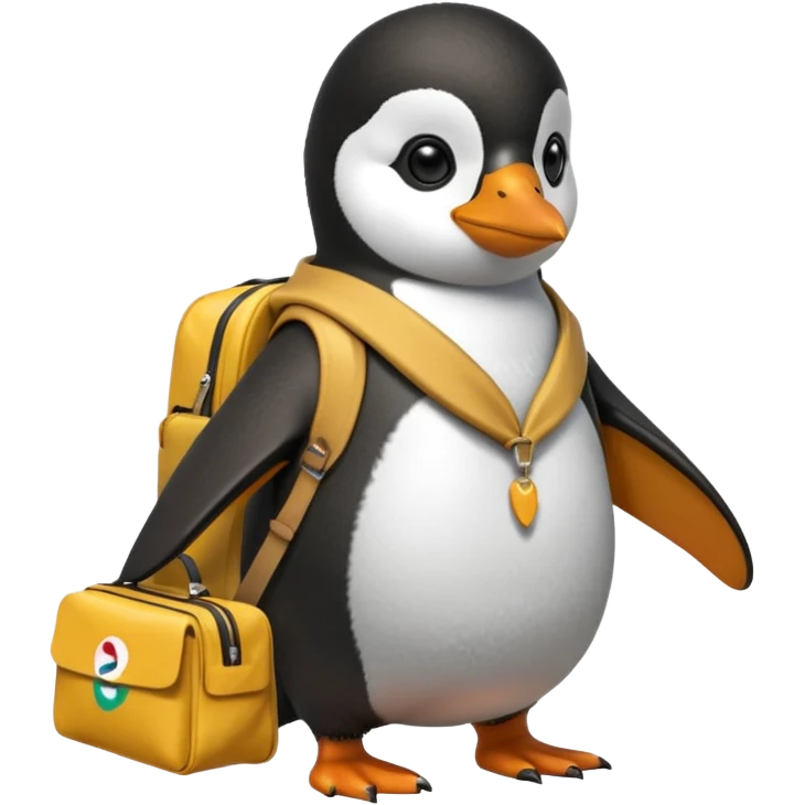 Una persona de apariencia peruana, vestida con ropa característica sin pelo montado a espaldas de un pingüino con una bolsa de la empresa de reparto glovo en la espalda emoji