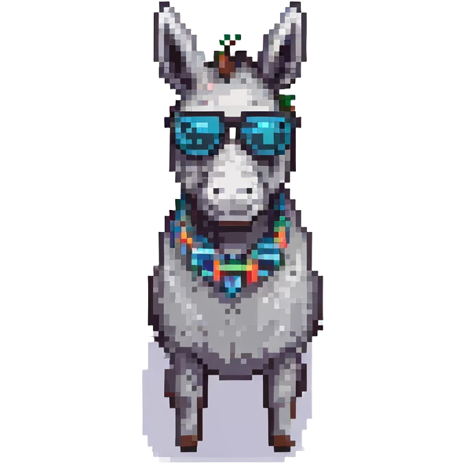 Add cool black sunglasses to the donkey, keep pixel art style, with no background. emoji
