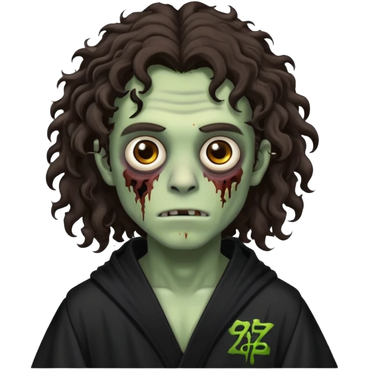 это должен быть юноша, одет в черную мантию, глаза цвета хамелион, но более коричневые, выглядит как зомби и еще длинные волнистые кудрявые волосы темно коричневого цвета, также добавь немного гангстерства уличного на задней фон emoji