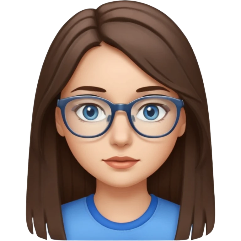 Long brown haired emoji with gray streak down the middle with blue eyes and glasses female young  emoji