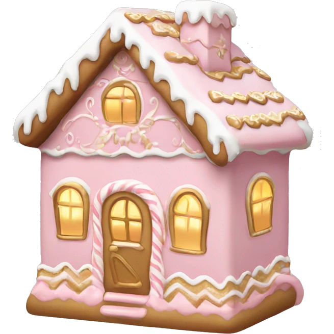 light pink and gold and white gingerbread house emoji