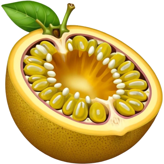 Create an emoji of an open, yellow passion fruit. emoji