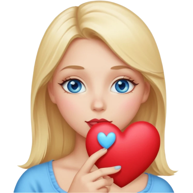 Une femme blonde yeux bleus qui envoi un bisous cœur emoji